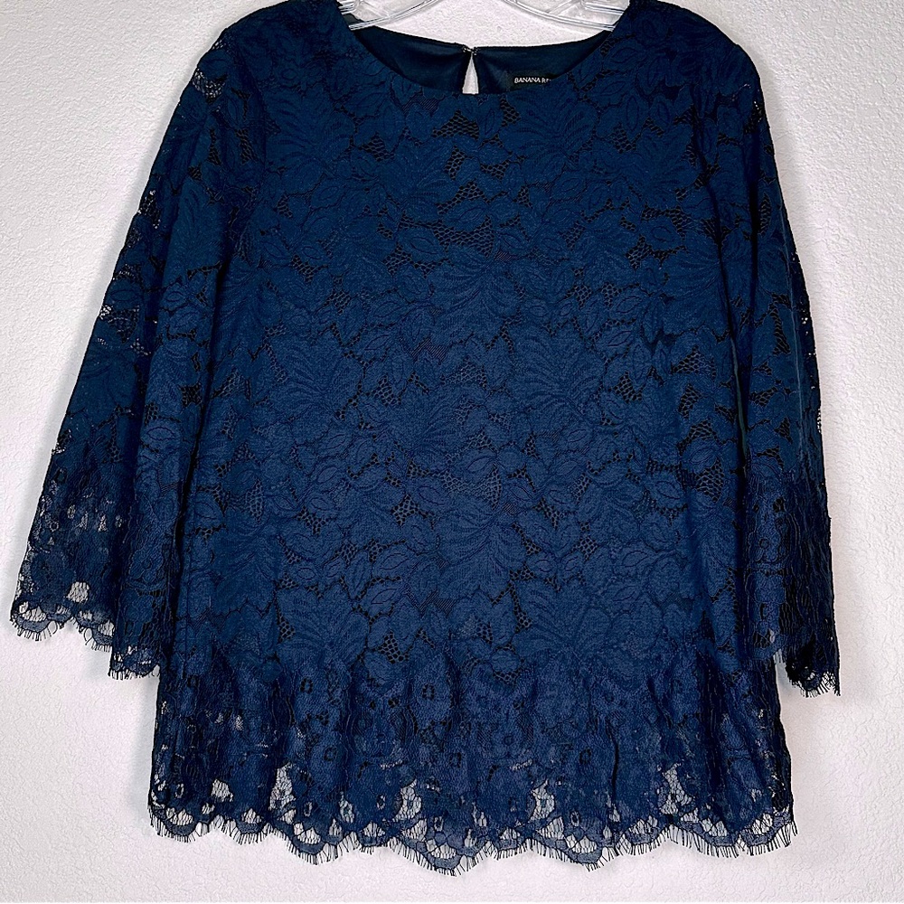 Banana Republic Floral‎ Lace Pullover Blouse 3/4 Flare Sleeve Sz Small